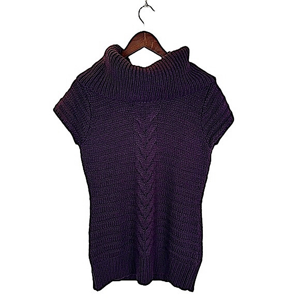 Elena Solano Wool Blend Cap Sleeve Knit Sweater Purple Tunic Length Size M